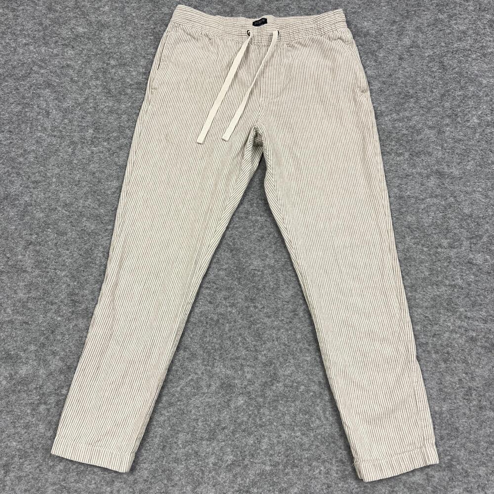 J CREW Pants Mens 32x30 Beige Driggs Jogger Linen Cotton Striped Fits30x28